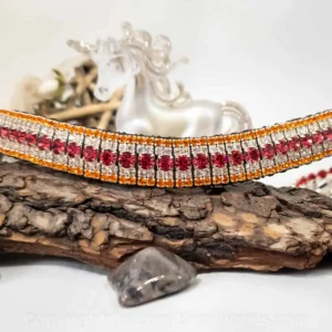 5 row crystal browband with vibrant colours and Sedgwick leather, inspired by sunrise hues