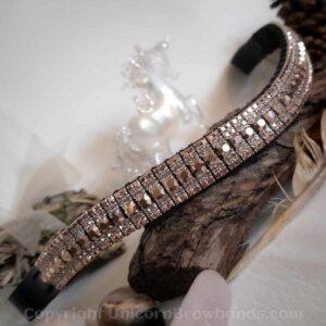 Angled view of Rose Gold Radiance & Silver Sparkle Browband, capturing its shimmering crystals