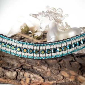 Close-Up of Jet AB and White Opal Crystal Detail in Teal Browband
