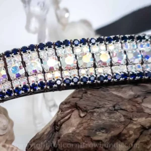 Close-up of Dark Indigo and AB crystals showing their iridescent sparkle.