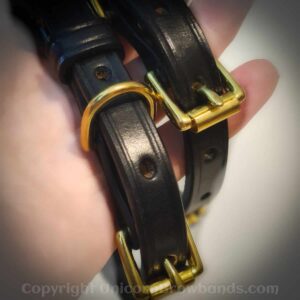 Close up of the luxurious English bridle leather dog collar -J&E Sedgwick and Co