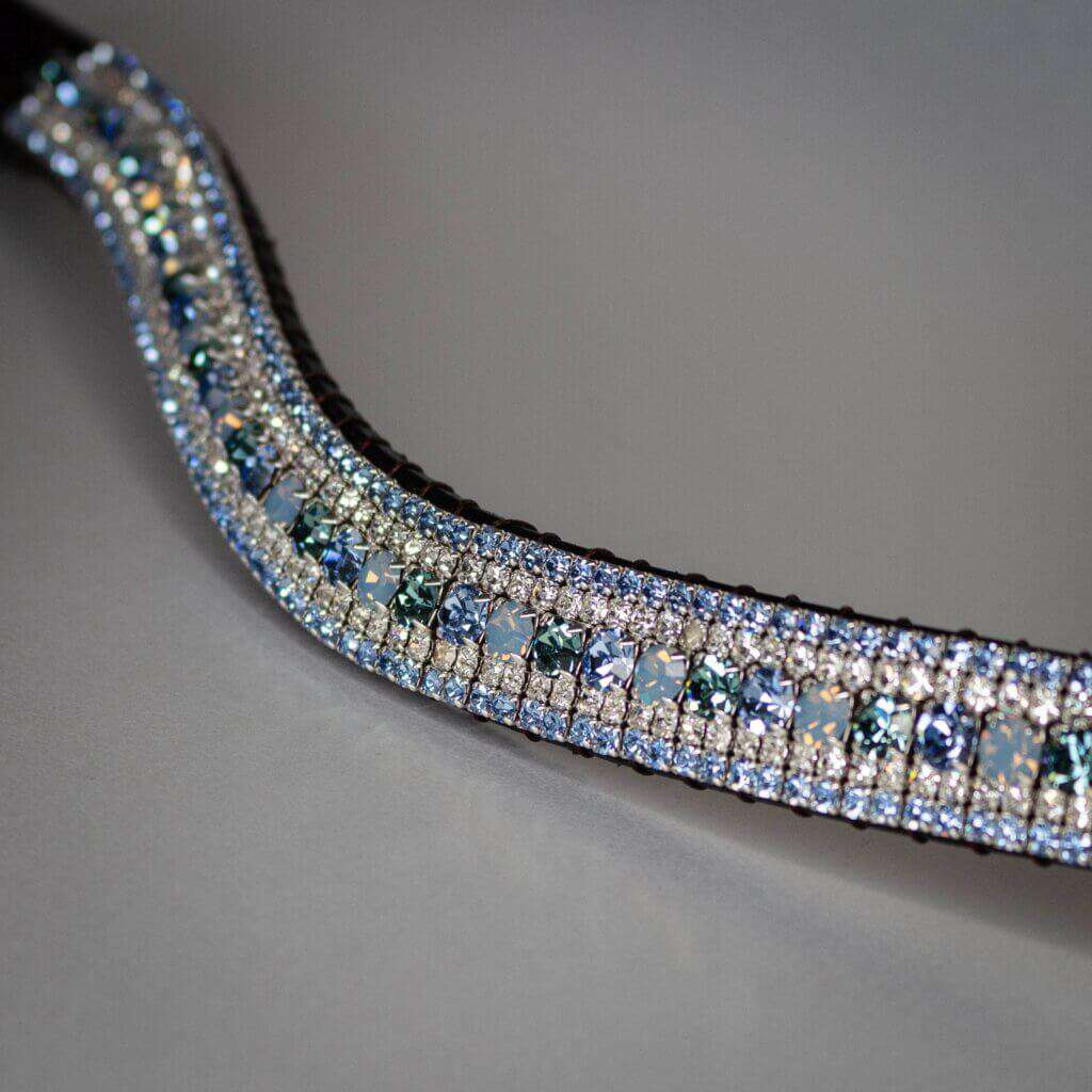 Pegasus Browband on a white background handmade crystal browband in blue colours