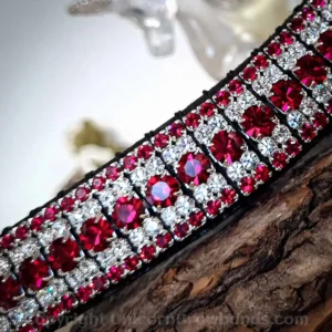 Detail shot of the ruby crystals reflecting light for maximum sparkle.
