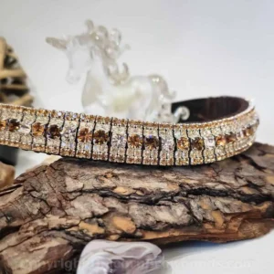 English Sedgwick Leather Crystal Browband in Caramel Frappuccino Colour Crystals