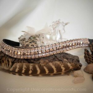 Full view of Rose Gold Radiance & Silver Sparkle Browband, emphasizing its handcrafted quality on English Sedgwick leather