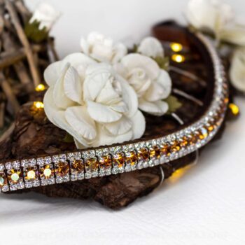 Gold toned bling browband with white flowers
