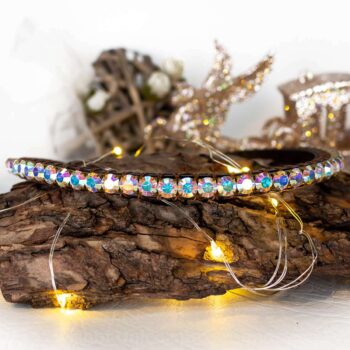 Elegant slim crystal browband, hand made English Leather and Iridescent AB Czech Preciosa Crystals