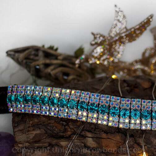 Zircon Blue and AB Colour Changing Crystal Browband for Horses hand made in the UK by Unicorn Browbands
