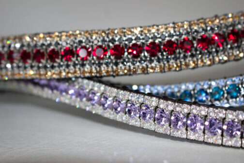 Handmade and hand-stitched Ruby and Gold Browband