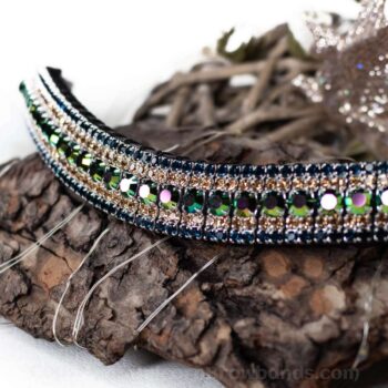 Peacock Crystal Browband, green, gold and blue | Hand Made Luxury Crystal Unicorn Browbands