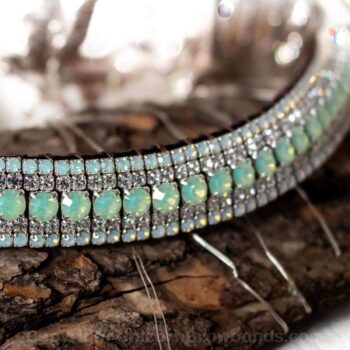 Great Quality Italian Leather 5 Rows Teal Green Clear mega bling curve browbands 