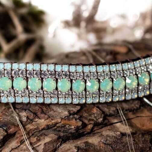stunning icy green opal Preciosa crystal bling browband with white opal and clear crystals by Unicorn Browbands