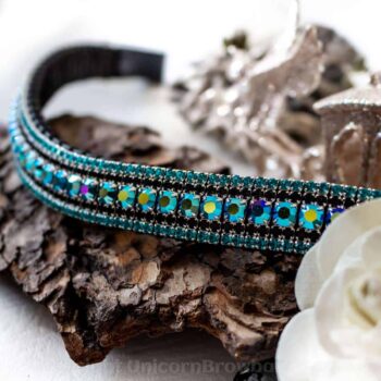 iridescent black browband with blue edging - Unicorn Browbands hand made browbands