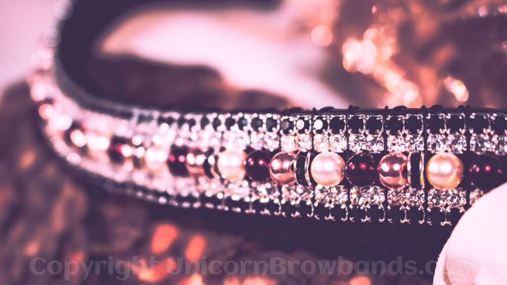 Pearl Mulberry Browband with Rose Gold Semi Precious Haematite
