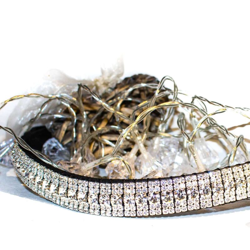 Wave-shaped Browband with Dazzling Clear Crystals on Premium English Sedgwick Leather - Handmade in the UK by Unicorn Browbands the byword for equestrian excellence