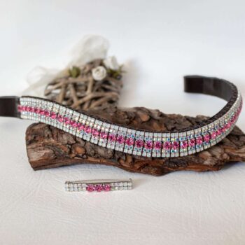 Pink crystal browband with sparkling white opals and shimmering iridescent AB diamantés