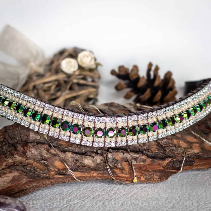 Hand Made Crystal Unicorn Browbands - Peacock colours and pearls