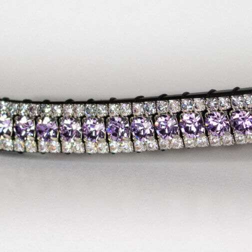 Closeup photo of a violet browband handmade crystal browband on a white background perfect if you are looking for an English purple browband