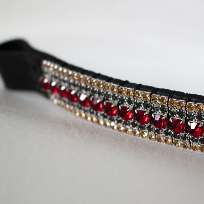 Ruby and Gold Browband on white back drop. Best quality browbands