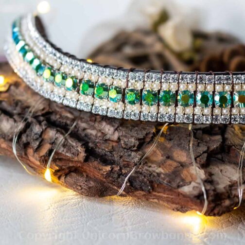 Handmade horse browband with Peridot AB and pearls