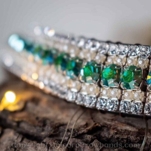 Iridescent green Peridot AB & Pearl browband for horses - Hand Made Crystal Unicorn Browband
