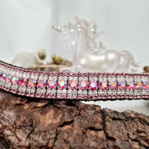 Luxurious pink browband showcasing a perfect blend of Light Rose Pink AB and Clear crystals and Light Amethyst precision handcrafted in the UK