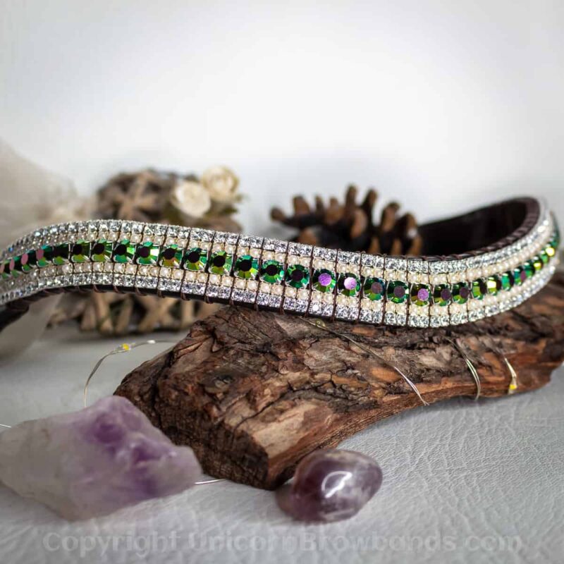 Peacock crystal browband with pearls and diamantés