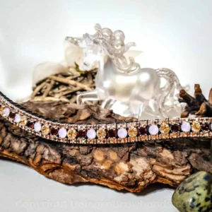 Premium 3 row browband with Burgundy, Light Peach, and Rose Opal crystals in tiffany-style silver settings