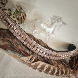 Rose Gold Radiance & Silver Sparkle Browband displayed on a bridle, highlighting its luxurious design