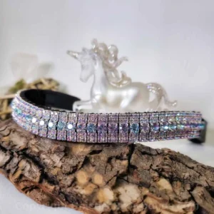 Five row Light Vitrail crystal browband showing full width and silver-blue colour shift, by Unicorn Browbands UK