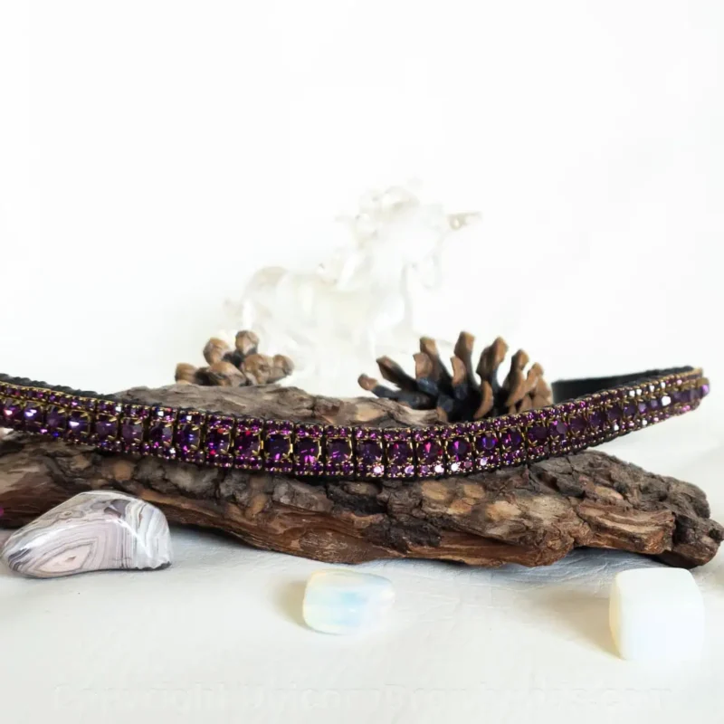 Limited edition Plum Noir purple horse browband with deep plum Preciosa crystals by Unicorn Browbands UK